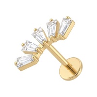 Gold Titanium - Cubic Zirconia Trapezoid Fan - Threadless 18G - 7mm Flatback Stud