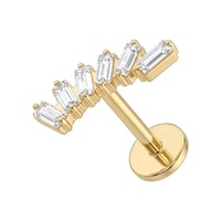 Gold Titanium - Cubic Zirconia Curved Cluster - Threadless 18G - 7mm Flatback Stud