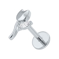 Titanium - Cubic Zirconia Rose - Threadless 18G - 7mm Flatback Stud