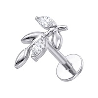 Titanium - Cubic Zirconia Olive Branch  - Threadless 18G - 7mm Flatback Stud