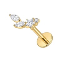 Gold Titanium - Cubic Zirconia Shooting Star  - Threadless 18G - 7mm Flatback Stud