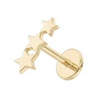 Gold Titanium - Star Trio - Threadless 18G - 7mm Flatback Stud