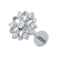 Titanium - Cubic Zirconia Flower Cluster - Threadless 18G - 7mm Flatback Stud