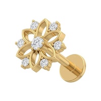 Gold Titanium - Cubic Zirconia Flower Cluster - Threadless 18G - 7mm Flatback Stud