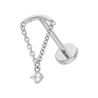 Titanium - Cubic Zirconia Curved Bar Pendant - Threadless 18G - 7mm Flatback Stud