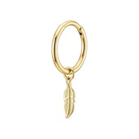 Gold Titanium Earrings - Cubic Zirconia Feather Charm -18G - 8mm