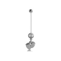 PTFE Pregnancy Belly Bar - Crystal Baby Feet Jewellery Charm 14 Gauge - 30mm