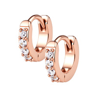 Rose Gold Steel Huggies Hoop Earrings - Cubic Zirconia 20 Gauge - 5mm