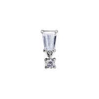 Surgical Steel Attachment for (Type S) Internal Thread Labret - Tapered Baguette and Square Charm - Cubic Zirconia - 8mm
