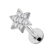 Titanium - Flower Star - Cubic Zirconia - Threadless Labret