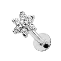 Titanium - Flower Star - Cubic Zirconia - Threadless Labret