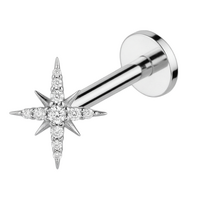 Titanium - Pointed Star - Cubic Zirconia - Threadless Labret
