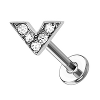 Titanium - V - Cubic Zirconia - Threadless Labret