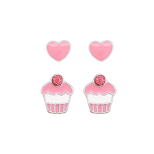 Cupcake and Heart Stud Earrings 2 Pack