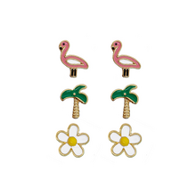 Flamingo and Palm Tree Stud Earrings 3 Pack