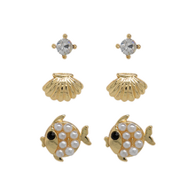 Fish and Shell Stud Earrings 3 Pack