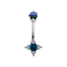 Surgical Steel Double Jewelled Belly Bar - Lab Created Opal 