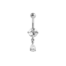 Surgical Steel Belly Bar - Pear and Round Cubic Zirconia