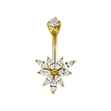 Gold Steel Belly Ring - Cubic Zirconia Marquise 14 Gauge - 8mm