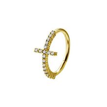 Gold Steel Hinged Conch Ring - Premium Zirconia Cross 16 Gauge - 12mm