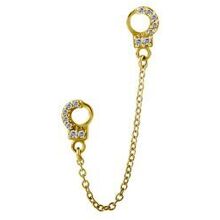 Gold Steel Hand Cuffs Chain Charm - Cubic Zirconia