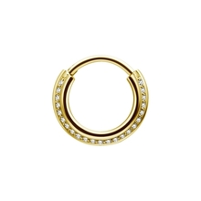 Gold Steel Septum Ring - Triple Slanted Cubic Zirconia 