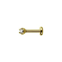 Gold Steel Internal Thread Labret - Premium Zirconia