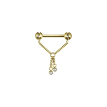 Gold Steel Free Rotating Nipple Chain Barbell - Premium Crystals