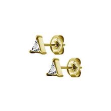 Gold Steel Ear Studs - Cubic Zirconia Triangle