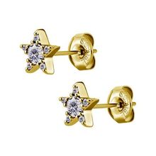 Gold Steel Ear Studs - Cubic Zirconia Star