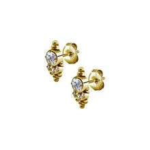Gold Steel Ear Studs - Cubic Zirconia Vintage Ball Cluster