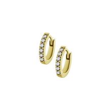 Gold Steel Huggee Hoop Earrings - Cubic Zirconia 20 Gauge - 7mm