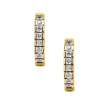Gold Steel Huggies Hoop Earrings - Square Cubic Zirconia 20 Gauge - 12mm