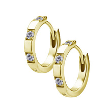 Gold Steel Huggies Hoop Earrings - Channel Set Cubic Zirconia 20 Gauge - 10mm