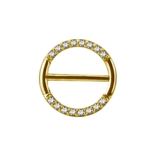 Gold Steel Round Nipple Ring - Premium Zirconia