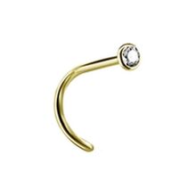 Gold Steel Pigtail Nose Stud - Crystal - 2.35mm