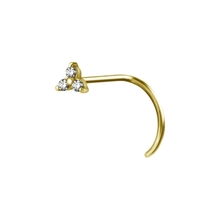 Gold Steel Pigtail Trinity Nose Stud - Cubic Zirconia 3.5mm