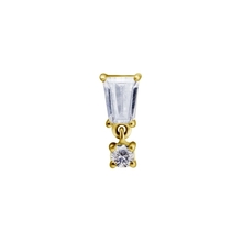 Gold Steel Attachment for (Type S) Internal Thread Labret - Tapered Baquette and Square Charm - Cubic Zirconia - 8mm
