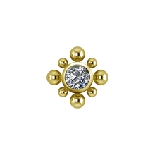 Gold Titanium Attachment for Internal Thread Labret - Circle Ball Cluster Premium Zirconia - 5mm