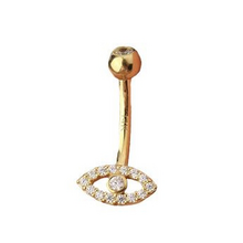 Gold Titanium Double Jewelled Belly Ring Evil Eye Cubic Zirconia