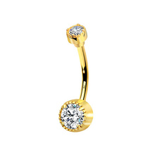 Gold Titanium Double Jewelled Belly Ring Round Cubic Zirconia