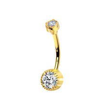 Gold Titanium Double Jewelled Belly Ring Round Cubic Zirconia