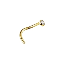 Gold Titanium Pigtail Nose Stud - Open Disc Premium Zirconia