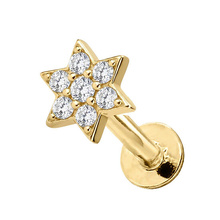 Gold Titanium - Flower Star - Cubic Zirconia - Threadless Labret