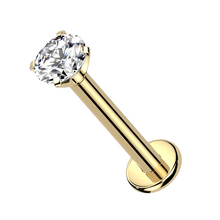 Gold Titanium - Round Bezel - Cubic Zirconia - Threadless Labret