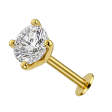 Gold Titanium - Round Clawset - Cubic Zirconia - Threadless Labret