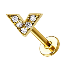 Gold Titanium - V - Cubic Zirconia - Threadless Labret