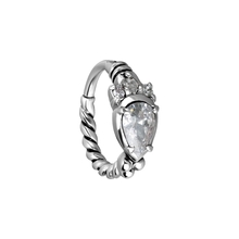 Surgical Steel Hinged Ring - Vintage Pear Cubic Zirconia