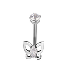 Surgical Steel Internal Thread Rook Bar - Premium Zirconia Butterfly 16 Gauge - 7mm
