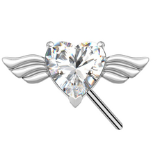 Titanium Threadless Attachment - Cubic Zirconia Heart & Wings - 14 Gauge